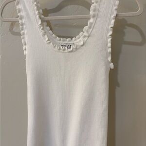 Fitted White Ruffled Tank Top Size XS